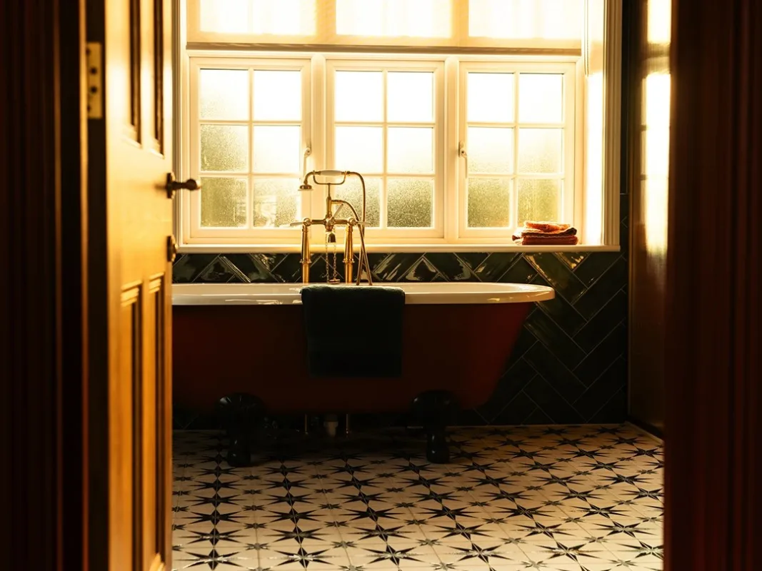 Completed bathroom interior with freestanding bath by Tracey Andrews Interiors